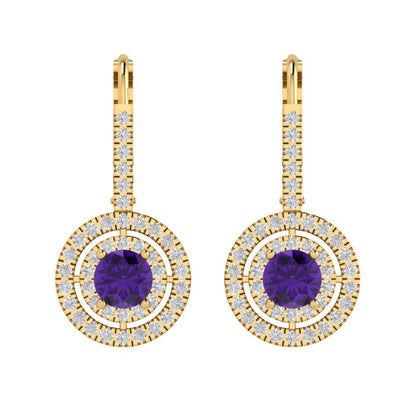 1.35cttw Amethyst Gold-Plated 925 Silver Lever Back Drop Dangle Earrings