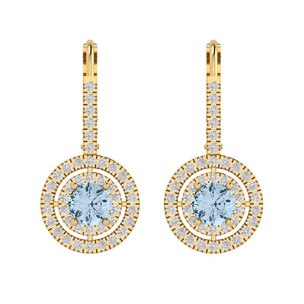 1.35cttw Aquamarine Gold-Plated 925 Silver Lever Back Drop Dangle Earrings