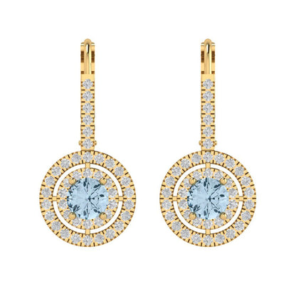 1.35cttw Aquamarine Gold-Plated 925 Silver Lever Back Drop Dangle Earrings
