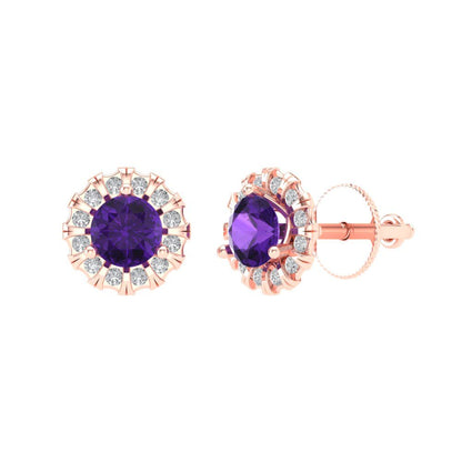 0.8808cttw Amethyst Gold-Plated 925 Silver Screw Back Stud Earrings