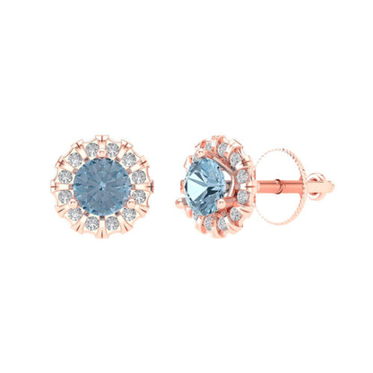 0.8808cttw Aquamarine Gold-Plated 925 Silver Screw Back Stud Earrings