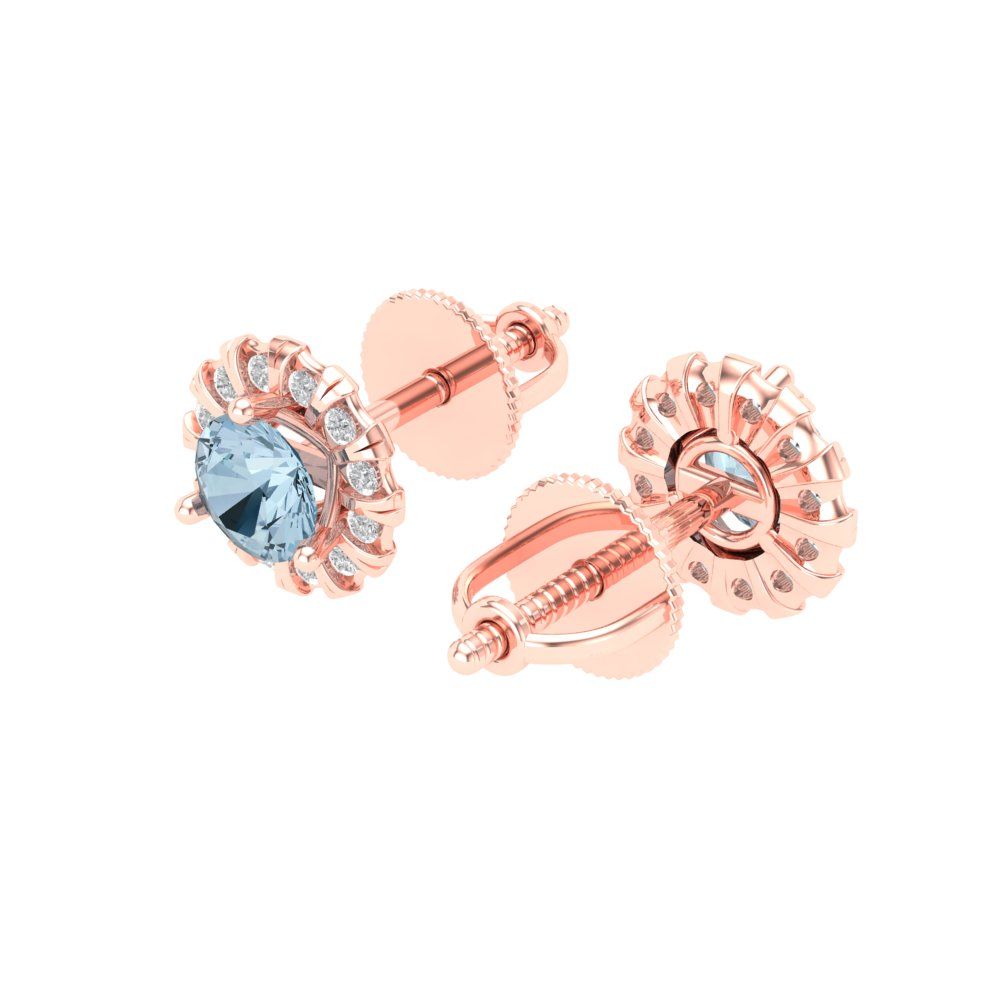 0.8808cttw Aquamarine Gold-Plated 925 Silver Screw Back Stud Earrings