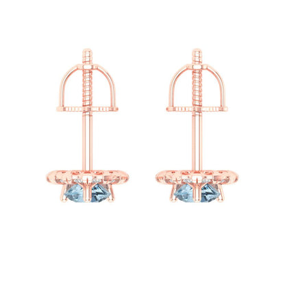 0.8808cttw Aquamarine Gold-Plated 925 Silver Screw Back Stud Earrings