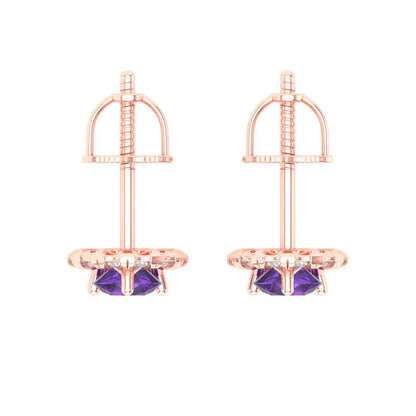 0.8808cttw Amethyst Gold-Plated 925 Silver Screw Back Stud Earrings