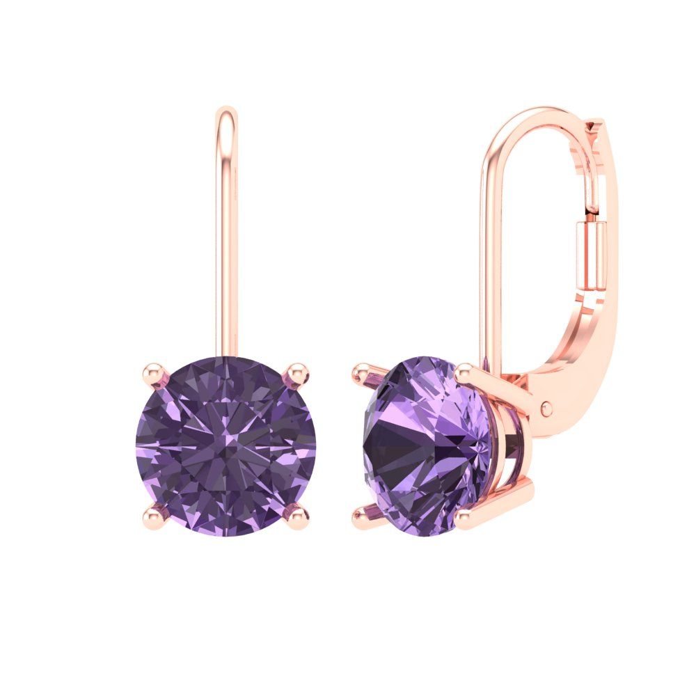 4 ctw Alexandrite Drop Dangle Earrings | 8.0mm Round Cut White Gold Lever Back | June Birthstone