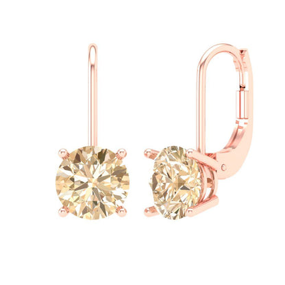 4 ctw Morganite Drop Dangle Earrings | 8.0mm Round Cut White Gold Lever Back | February Birthstone