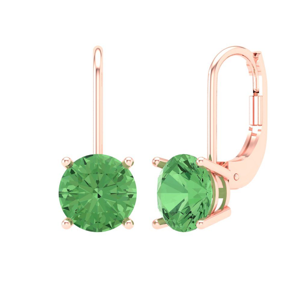 4 ctw Green Zirconia Drop Dangle Earrings | 8.0mm Round Cut White Gold Lever Back | April Birthstone