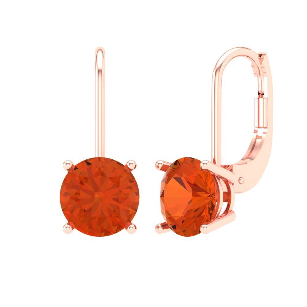4 ctw Red Zirconia Drop Dangle Earrings | 8.0mm Round Cut White Gold Lever Back | April Birthstone