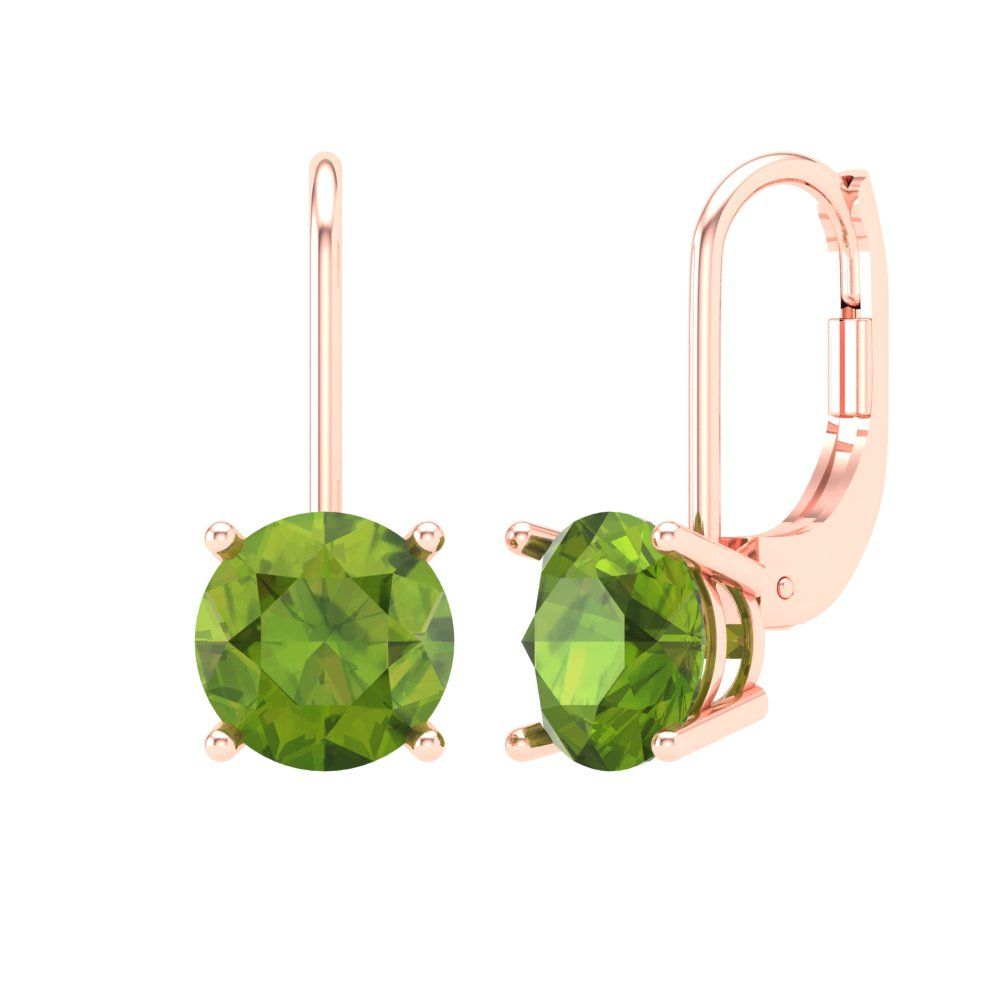 4 ctw Peridot Drop Dangle Earrings | 8.0mm Round Cut White Gold Lever Back | August Birthstone