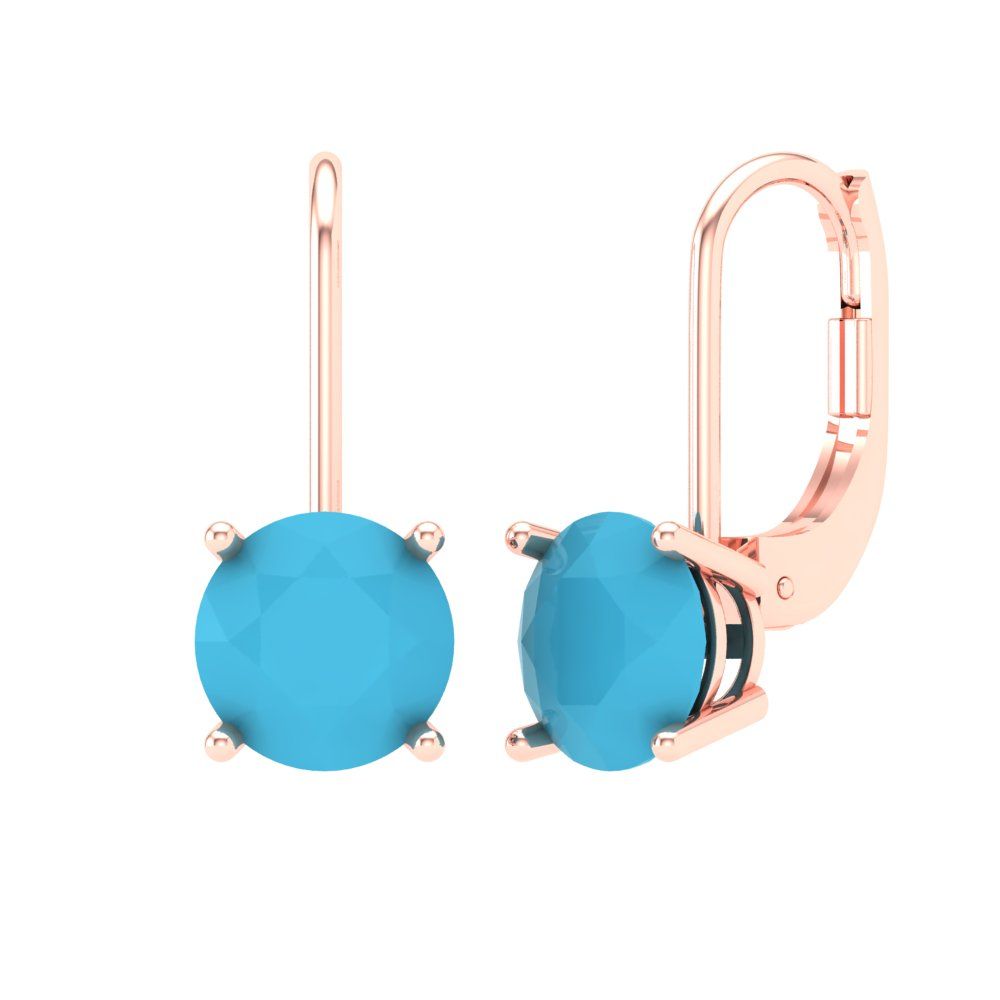 4 ctw Turquoise Drop Dangle Earrings | 8.0mm Round Cut White Gold Lever Back | December Birthstone