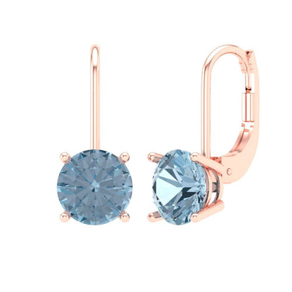 4 ctw Swiss Blue Topaz Drop Dangle Earrings | 8.0mm Round Cut White Gold Lever Back | December Birthstone