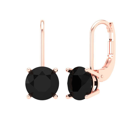4 ctw Onyx Drop Dangle Earrings | 8.0mm Round Cut White Gold Lever Back | July Birthstone