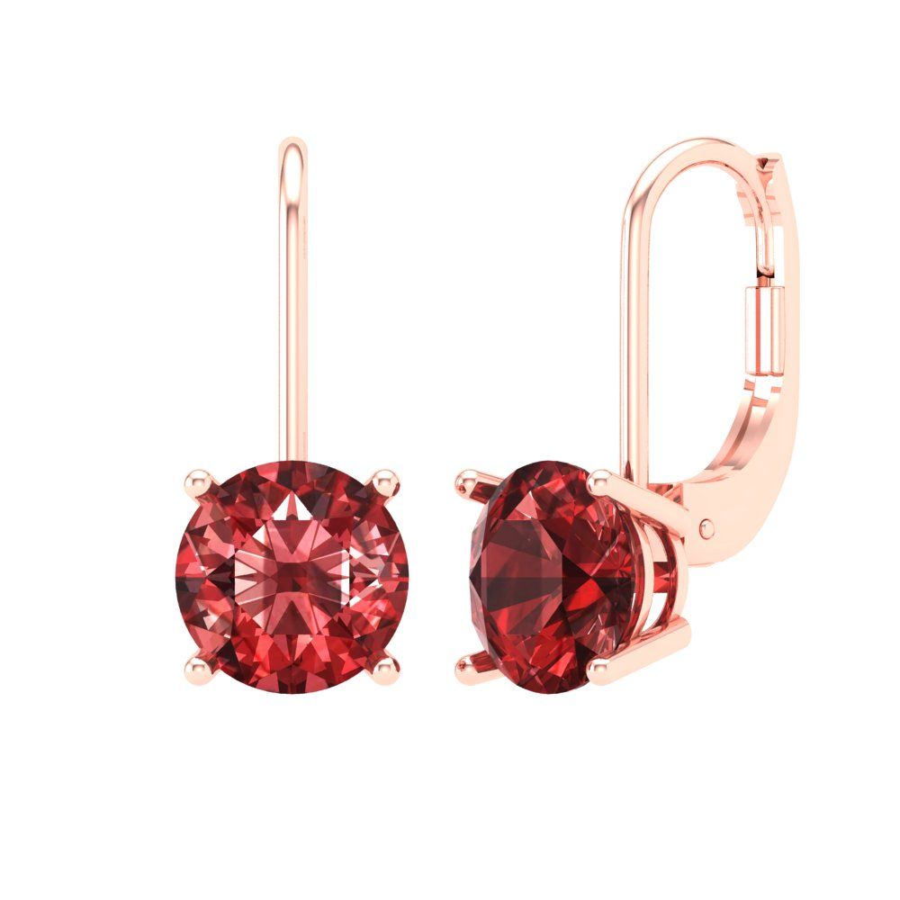 4 ctw Garnet Drop Dangle Earrings | 8.0mm Round Cut White Gold Lever Back | January Birthstone