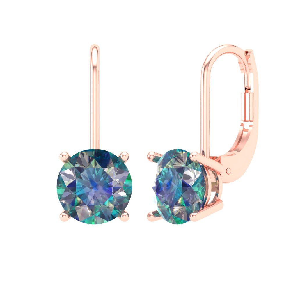 4 ctw Blue Moissanite Drop Dangle Earrings | 8.0mm Round Cut White Gold Lever Back | April Birthstone