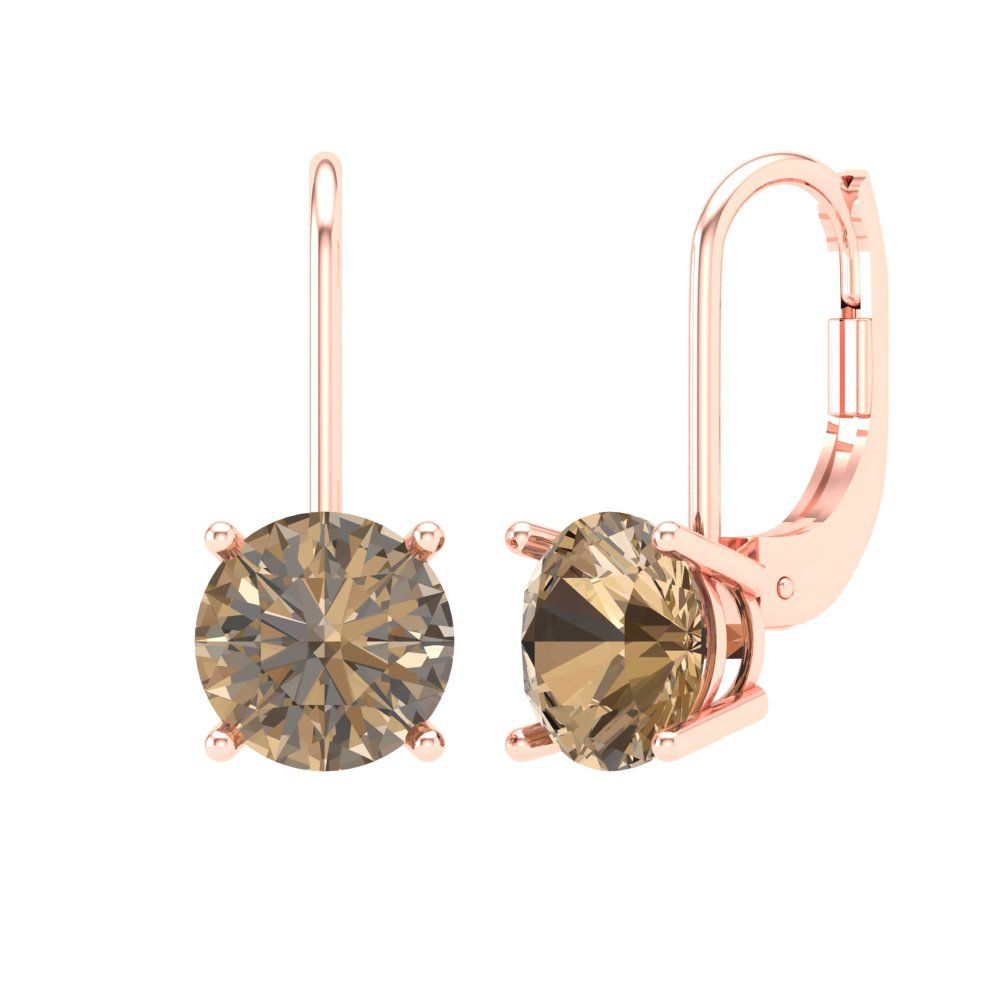 4 ctw Champagne Drop Dangle Earrings | 8.0mm Round Cut White Gold Lever Back | April Birthstone