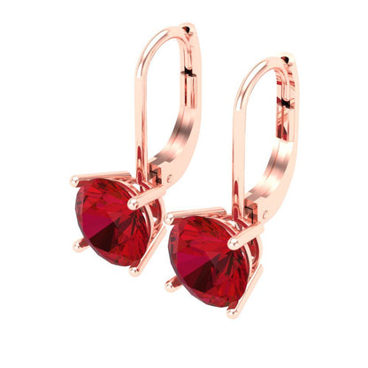 4 ctw Ruby Drop Dangle Earrings | 8.0mm Round Cut White Gold Lever Back | July Birthstone