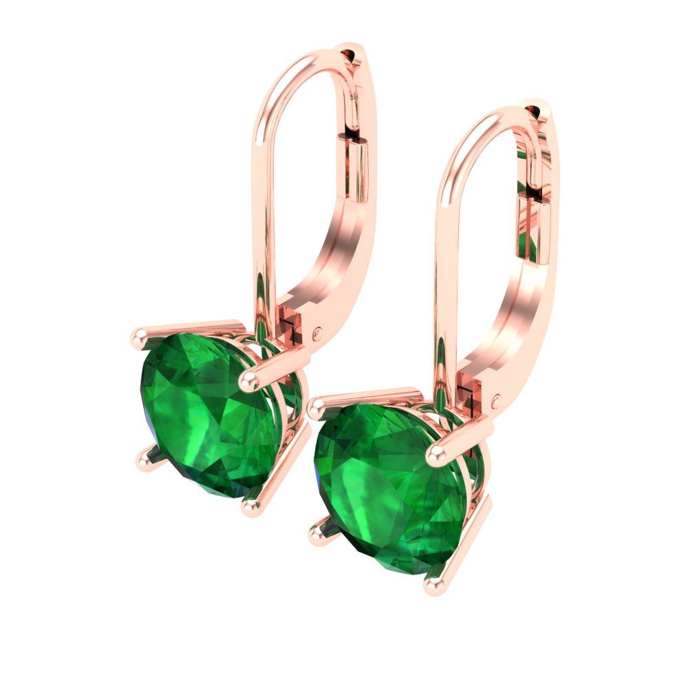 4 ctw Emerald Drop Dangle Earrings | 8.0mm Round Cut White Gold Lever Back | May Birthstone