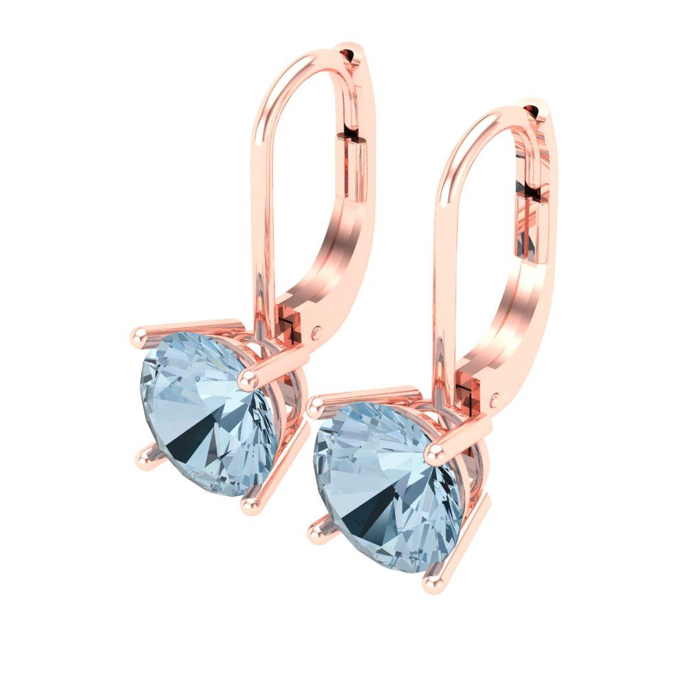 4 ctw Aquamarine Drop Dangle Earrings | 8.0mm Round Cut White Gold Lever Back | March Birthstone