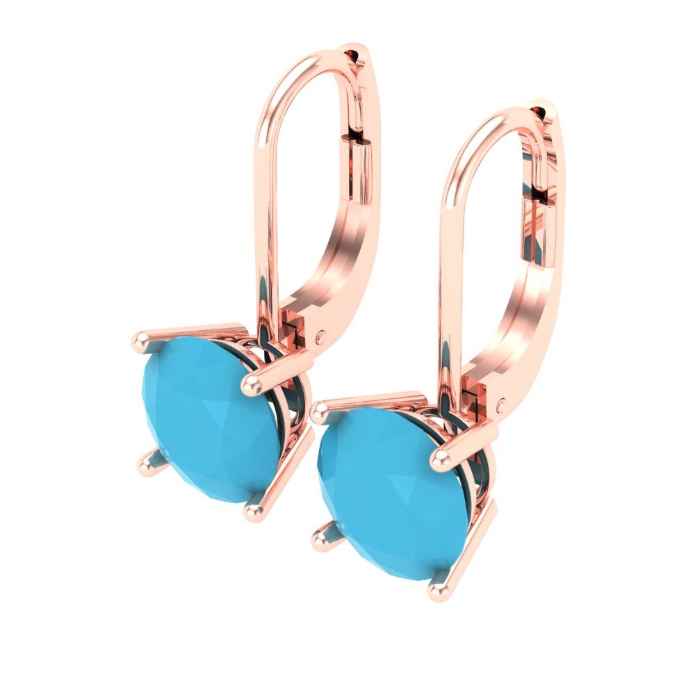 4 ctw Turquoise Drop Dangle Earrings | 8.0mm Round Cut White Gold Lever Back | December Birthstone