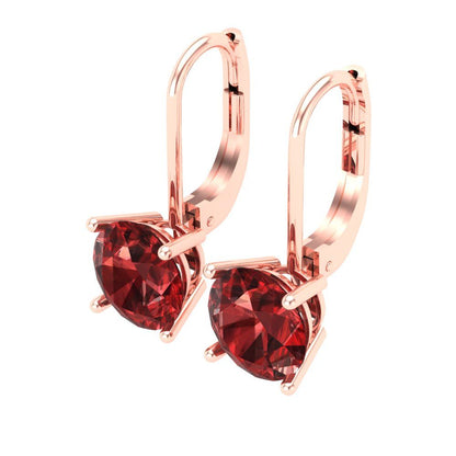 4 ctw Garnet Drop Dangle Earrings | 8.0mm Round Cut White Gold Lever Back | January Birthstone