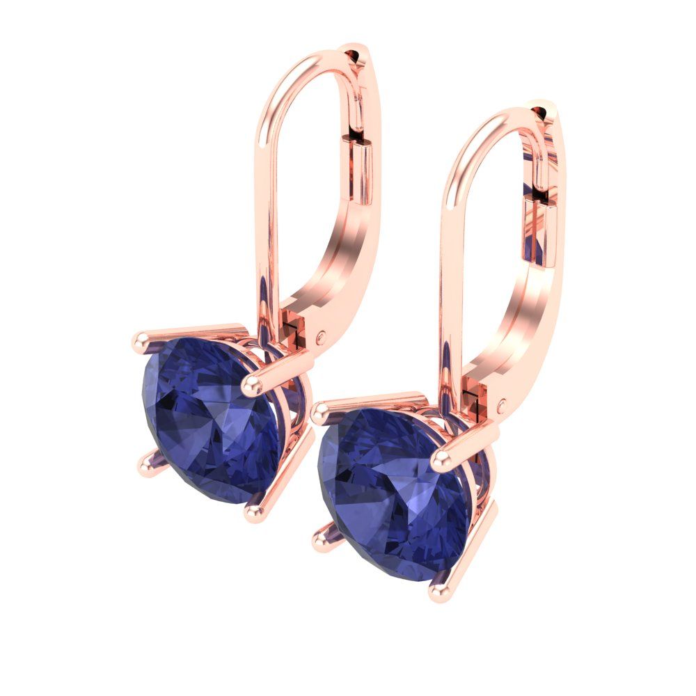4 ctw Tanzanite Drop Dangle Earrings | 8.0mm Round Cut White Gold Lever Back | December Birthstone