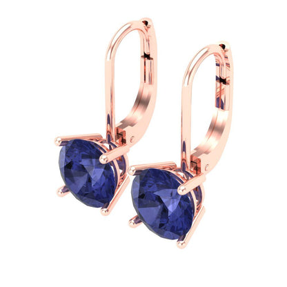 4 ctw Tanzanite Drop Dangle Earrings | 8.0mm Round Cut White Gold Lever Back | December Birthstone