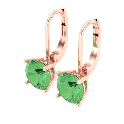 4 ctw Green Zirconia Drop Dangle Earrings | 8.0mm Round Cut White Gold Lever Back | April Birthstone