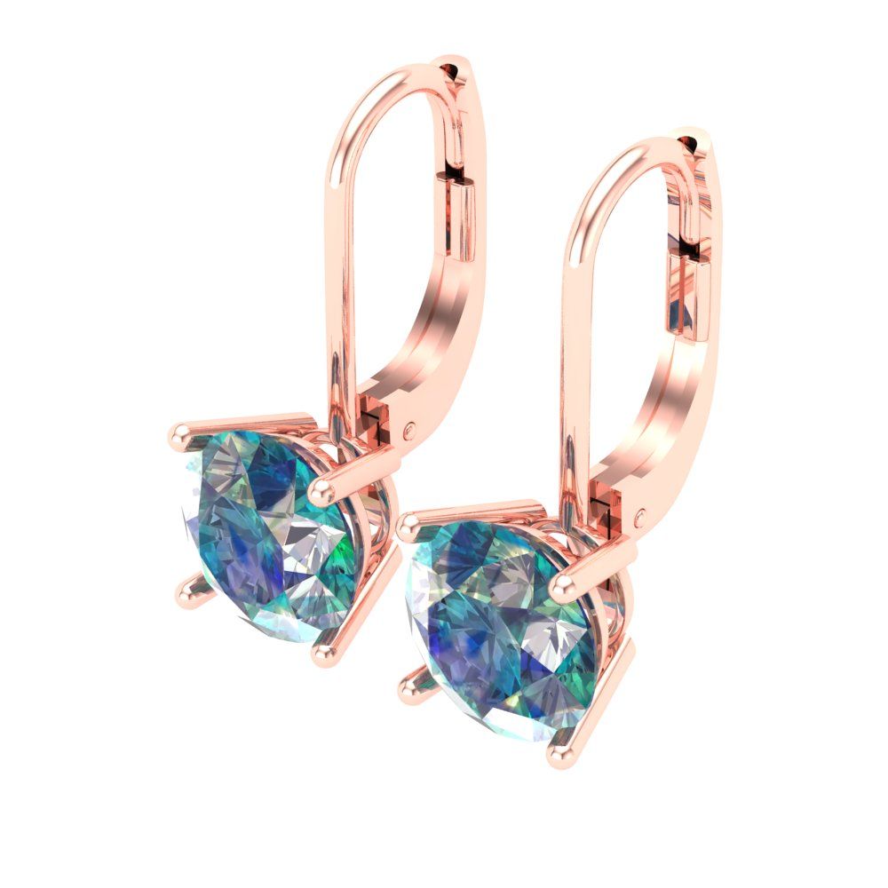 4 ctw Blue Moissanite Drop Dangle Earrings | 8.0mm Round Cut White Gold Lever Back | April Birthstone