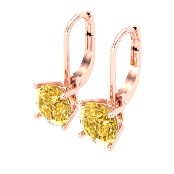 4 ct Brilliant Round Cut Drop Dangle Natural Citrine Stone Rose Gold Earrings Lever Back
