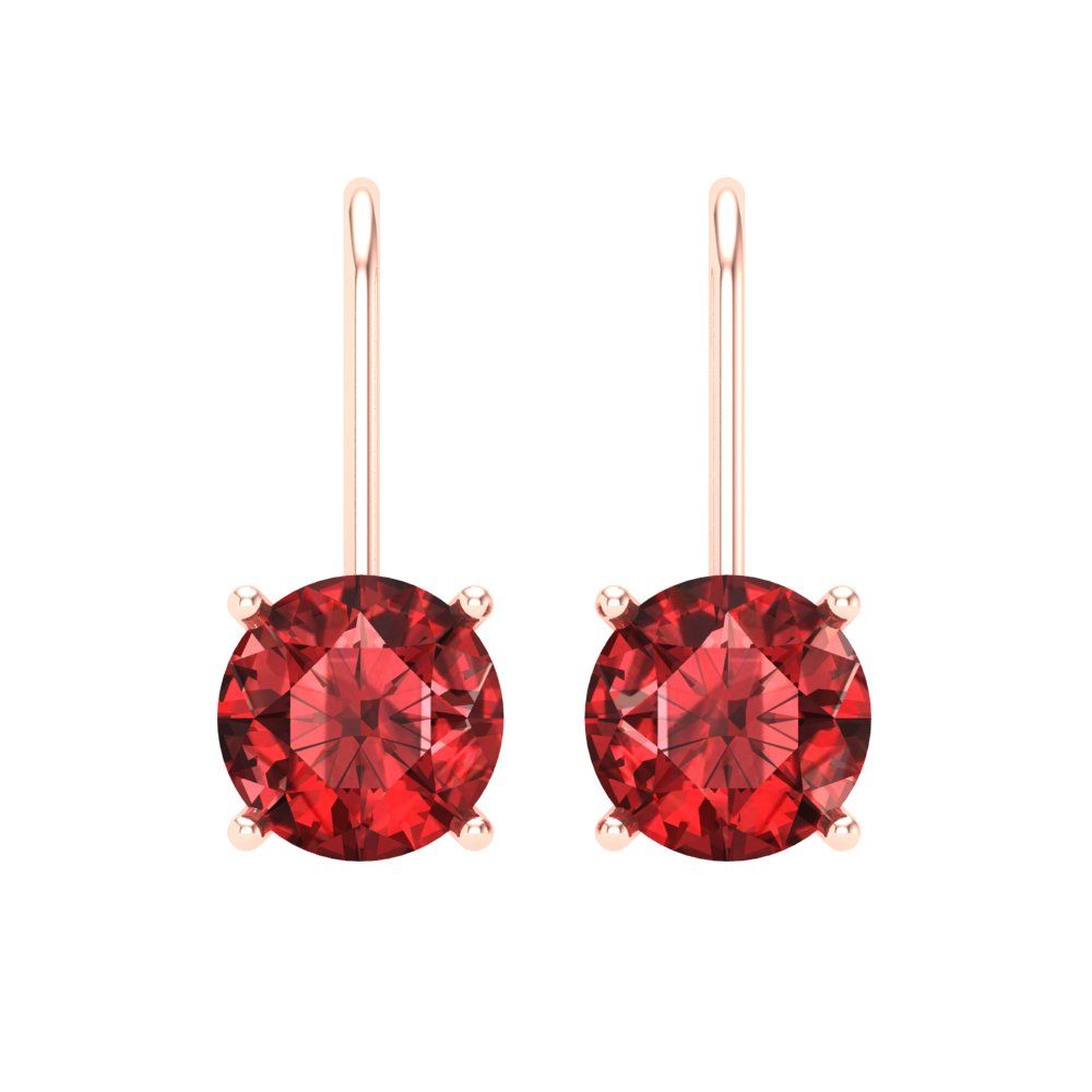 4 ctw Garnet Drop Dangle Earrings | 8.0mm Round Cut White Gold Lever Back | January Birthstone