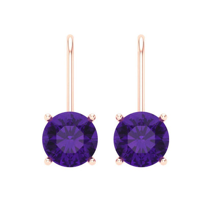4cttw Amethyst Gold-Plated 925 Silver Lever Back Drop Dangle Earrings