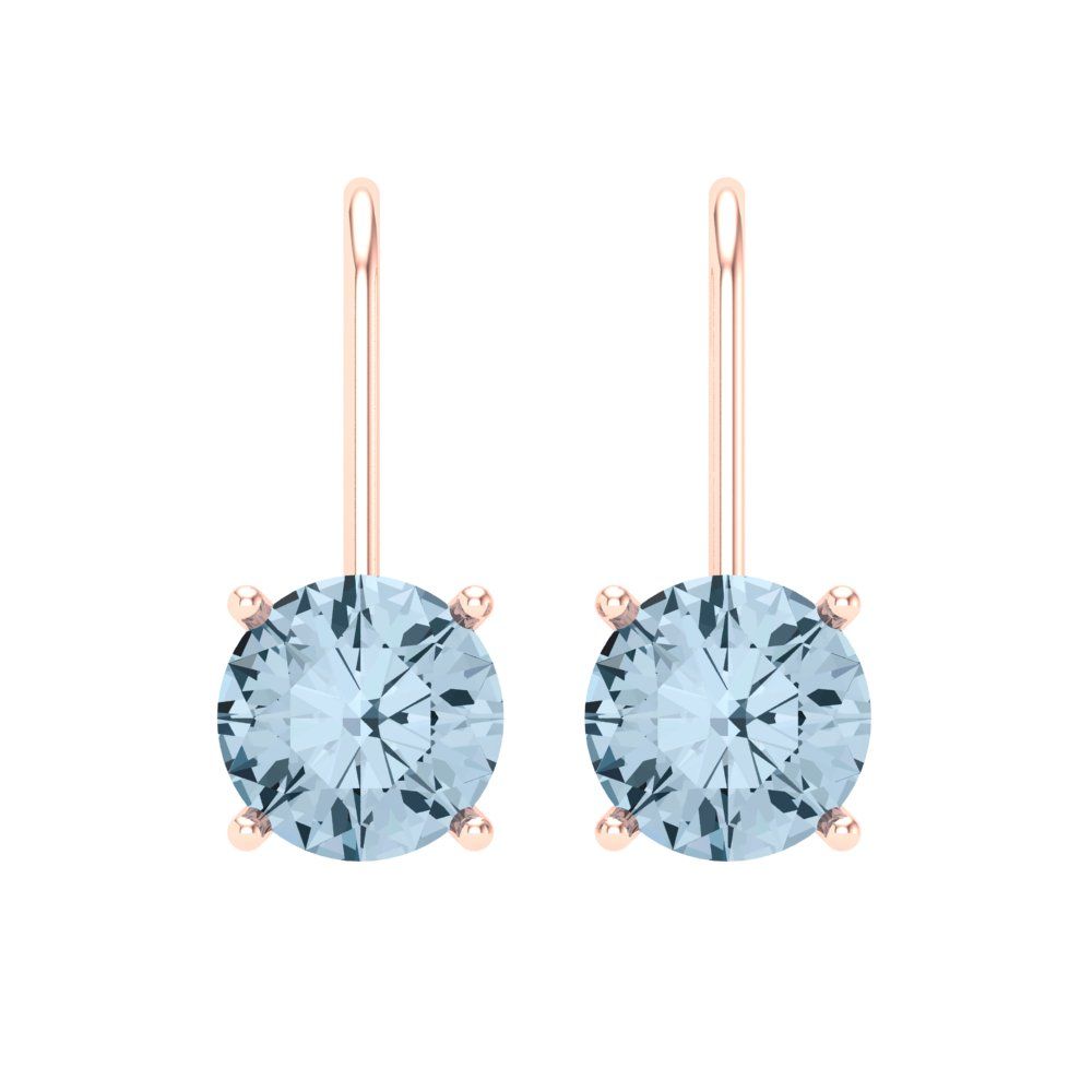 4 ctw Aquamarine Drop Dangle Earrings | 8.0mm Round Cut White Gold Lever Back | March Birthstone