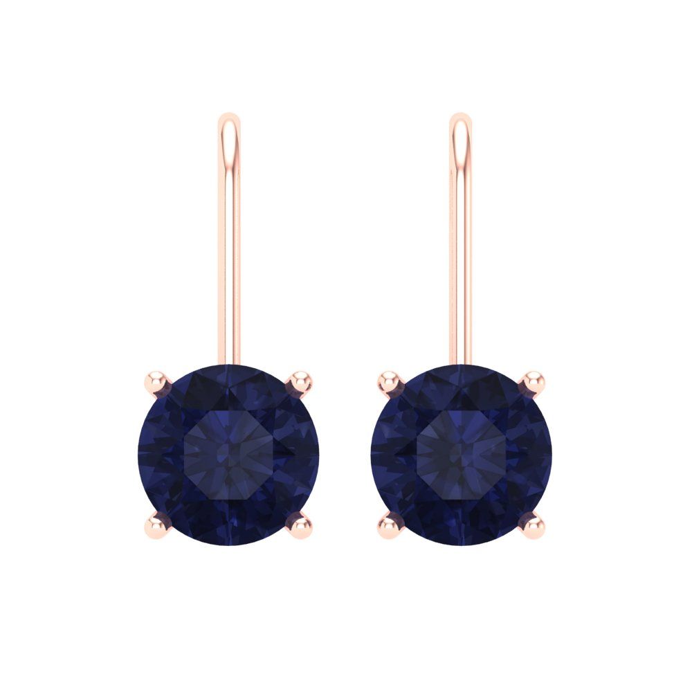 4 ctw Blue Sapphire Drop Dangle Earrings | 8.0mm Round Cut White Gold Lever Back | September Birthstone