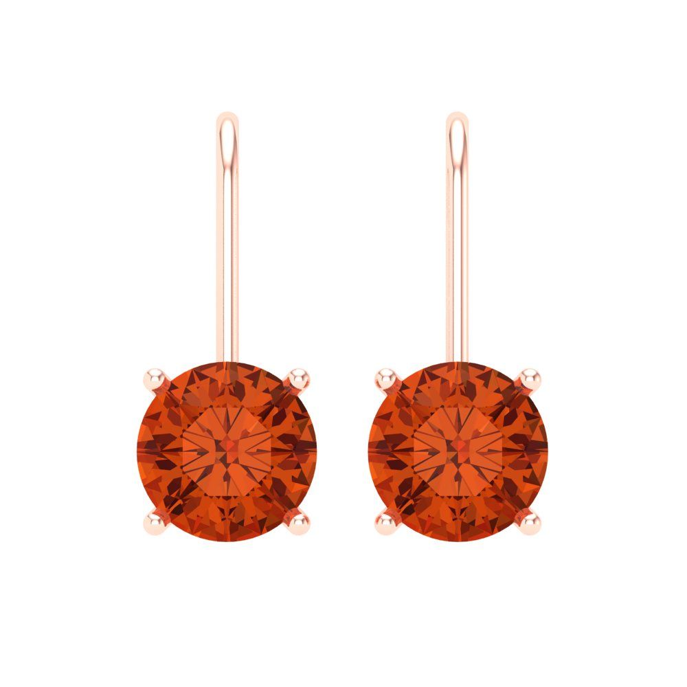4 ctw Red Zirconia Drop Dangle Earrings | 8.0mm Round Cut White Gold Lever Back | April Birthstone