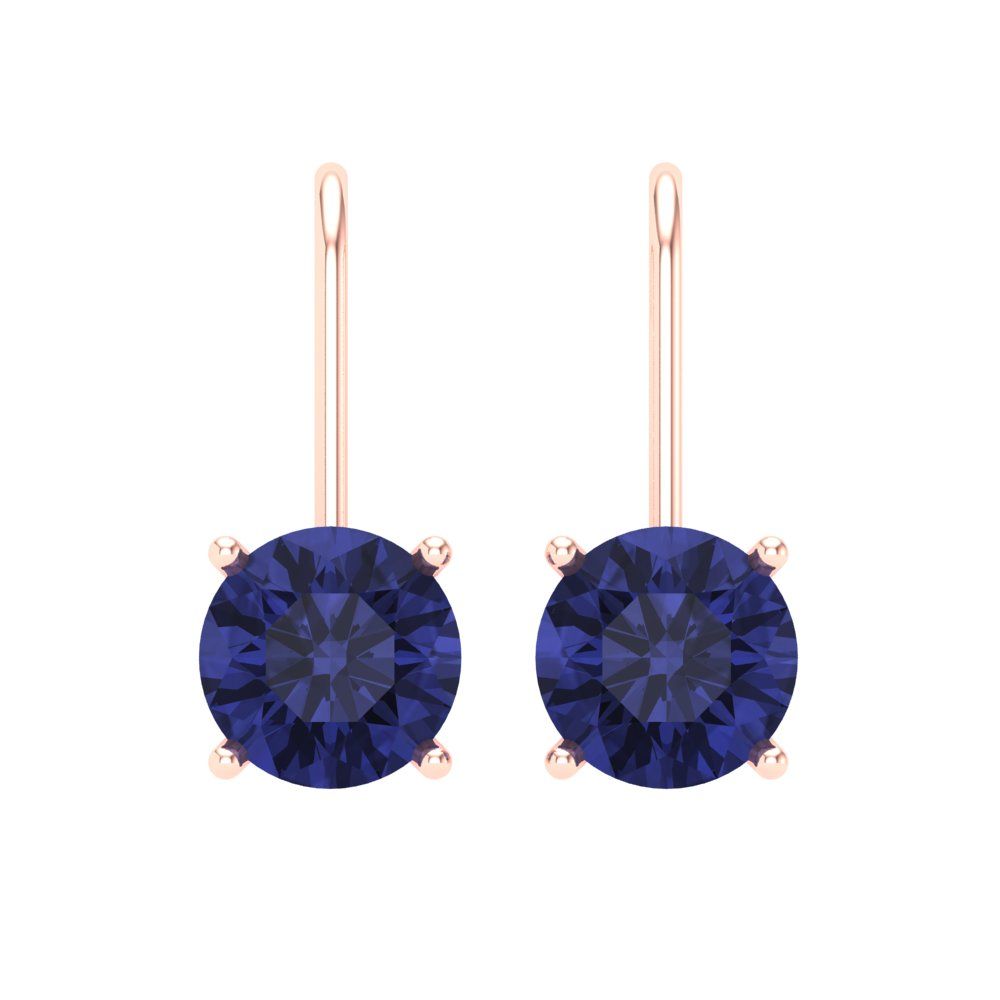 4 ctw Tanzanite Drop Dangle Earrings | 8.0mm Round Cut White Gold Lever Back | December Birthstone
