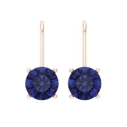 4 ctw Tanzanite Drop Dangle Earrings | 8.0mm Round Cut White Gold Lever Back | December Birthstone