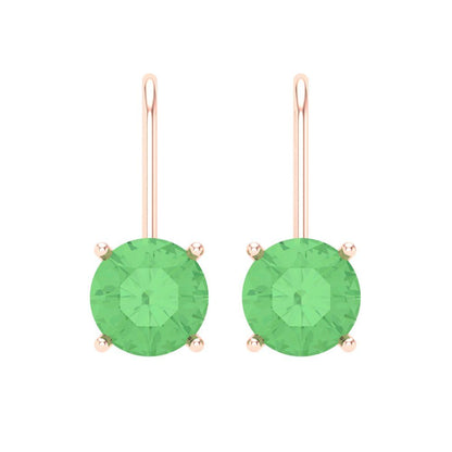 4 ctw Green Zirconia Drop Dangle Earrings | 8.0mm Round Cut White Gold Lever Back | April Birthstone