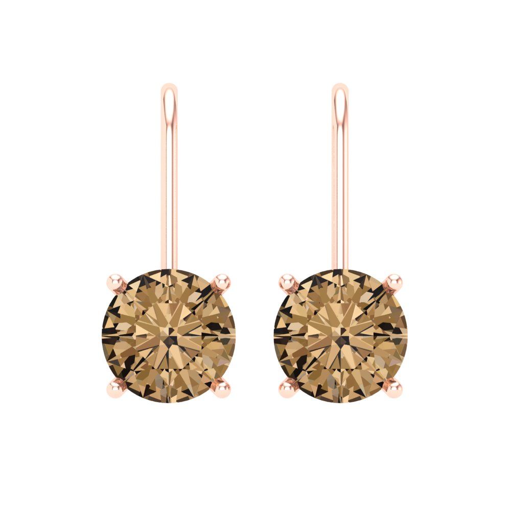 4 ctw Champagne Drop Dangle Earrings | 8.0mm Round Cut White Gold Lever Back | April Birthstone