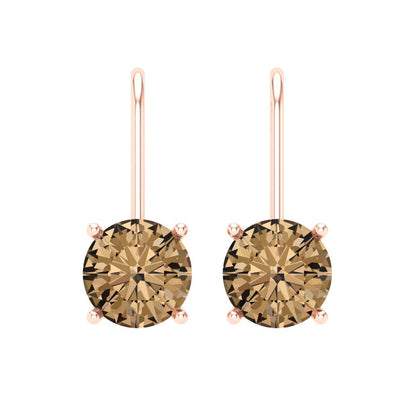 4 ctw Champagne Drop Dangle Earrings | 8.0mm Round Cut White Gold Lever Back | April Birthstone