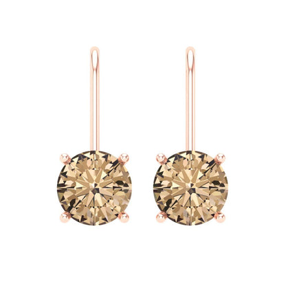4 ctw Yellow Moissanite Drop Dangle Earrings | 8.0mm Round Cut White Gold Lever Back | April Birthstone