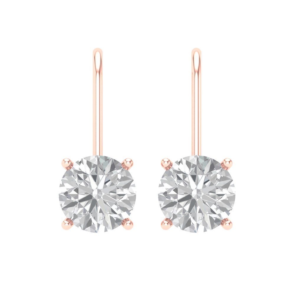 4 ctw White Sapphire Drop Dangle Earrings | 8.0mm Round Cut White Gold Lever Back | April Birthstone