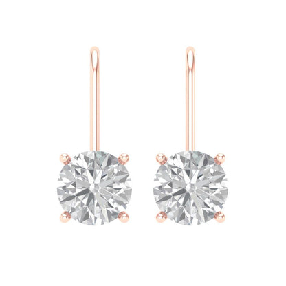 4 ctw White Sapphire Drop Dangle Earrings | 8.0mm Round Cut White Gold Lever Back | April Birthstone