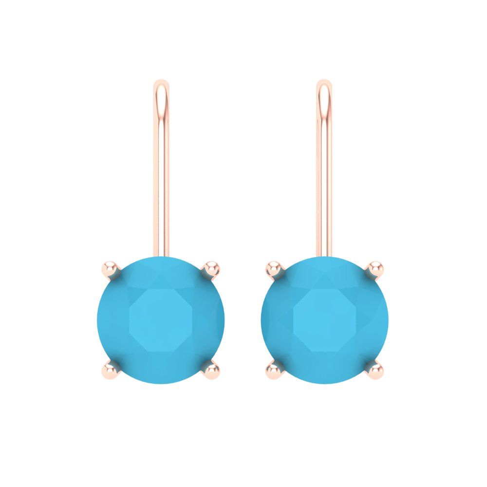 4 ctw Turquoise Drop Dangle Earrings | 8.0mm Round Cut White Gold Lever Back | December Birthstone