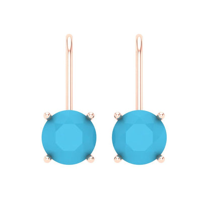 4 ctw Turquoise Drop Dangle Earrings | 8.0mm Round Cut White Gold Lever Back | December Birthstone