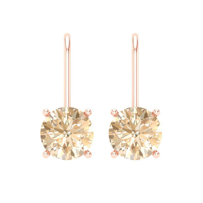 4 ctw Morganite Drop Dangle Earrings | 8.0mm Round Cut White Gold Lever Back | February Birthstone
