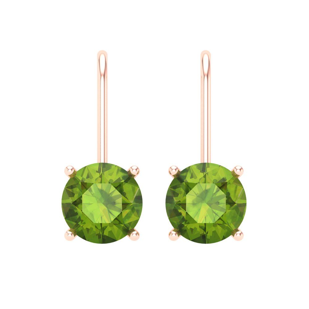 4 ctw Peridot Drop Dangle Earrings | 8.0mm Round Cut White Gold Lever Back | August Birthstone