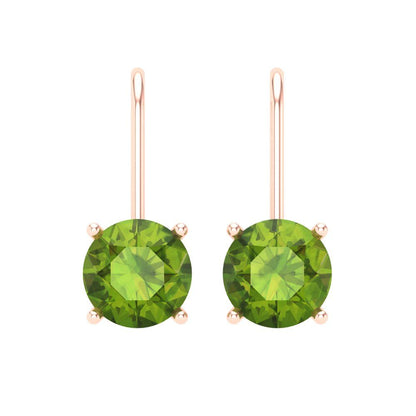 4 ctw Peridot Drop Dangle Earrings | 8.0mm Round Cut White Gold Lever Back | August Birthstone
