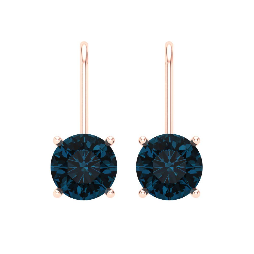 4 ctw London Blue Topaz Drop Dangle Earrings | 8.0mm Round Cut White Gold Lever Back | December Birthstone