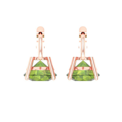 4 ctw Peridot Drop Dangle Earrings | 8.0mm Round Cut White Gold Lever Back | August Birthstone