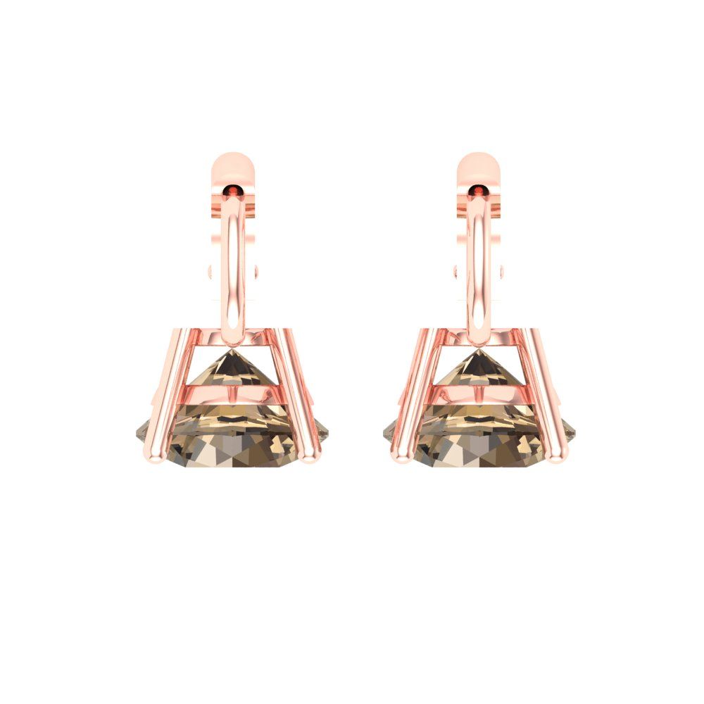 4 ctw Champagne Drop Dangle Earrings | 8.0mm Round Cut White Gold Lever Back | April Birthstone